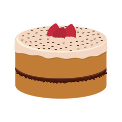 Cake with cream and strawberry design. Bakery icon. vector graph