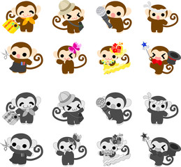 The icons of cute monkeys