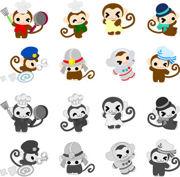 The icons of cute monkeys