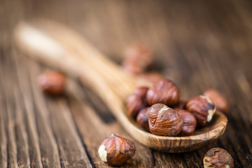 Hazelnut Kernels (selective focus; close-up shot)