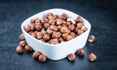 Hazelnuts on a slate slab