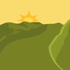 Landscape concept. sun and mountain icon. vector graphic