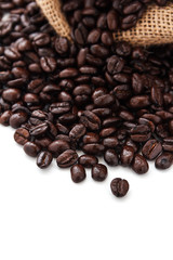 Brown coffee beans in bag isolated