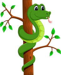 Fototapeta premium Ilustracja Cute cartoon węża zielony