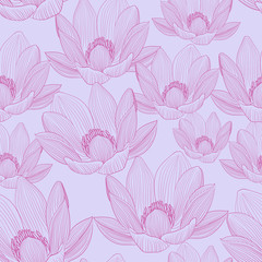 Cute seamless pattern with pink lotus flowers. Water lilies wallpapers