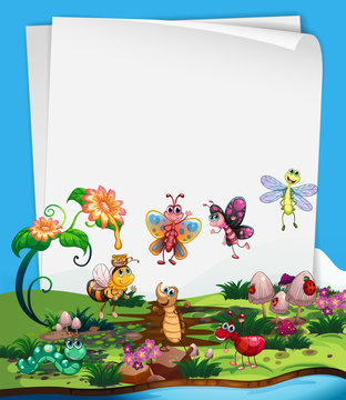 Paper template with insects in garden