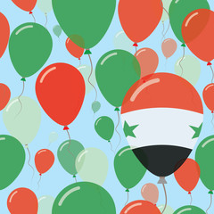 Syrian Arab Republic National Day Flat Seamless Pattern. Flying Celebration Balloons in Colors of Syrian Flag. Happy Independence Day Background with Flags and Balloons.