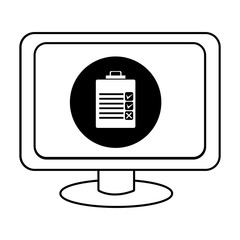 electronic device screen with black circle and check list icon over isolated background,vector illustration
