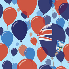 Falkland Islands (Malvinas) National Day Flat Seamless Pattern. Flying Celebration Balloons in Colors of Falkland Islander Flag. Happy Independence Day Background with Flags and Balloons.