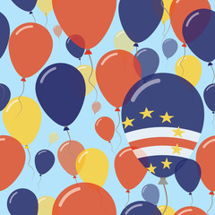Cape Verde National Day Flat Seamless Pattern. Flying Celebration Balloons in Colors of Cape Verdian Flag. Happy Independence Day Background with Flags and Balloons.