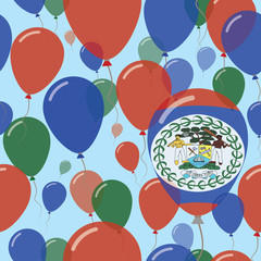 Belize National Day Flat Seamless Pattern. Flying Celebration Balloons in Colors of Belizean Flag. Happy Independence Day Background with Flags and Balloons.