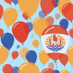 French Polynesia National Day Flat Seamless Pattern. Flying Celebration Balloons in Colors of French Polynesian Flag. Happy Independence Day Background with Flags and Balloons.