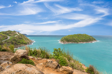 Fototapeta na wymiar Promthep cape viewpoint at blue sky in Phuket,Thailand in a bright day