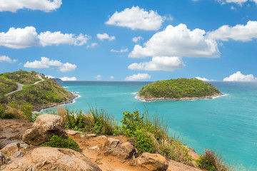 Obraz premium Promthep cape viewpoint at blue sky in Phuket,Thailand in a bright day