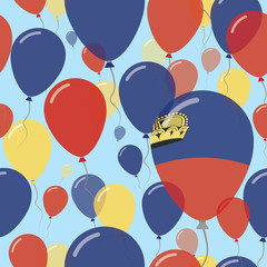 Liechtenstein National Day Flat Seamless Pattern. Flying Celebration Balloons in Colors of Liechtensteiner Flag. Happy Independence Day Background with Flags and Balloons.