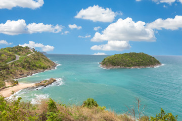 Promthep cape viewpoint at blue sky in Phuket,Thailand in a bright day
