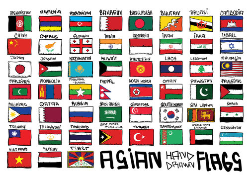 Asian hand drawn flags