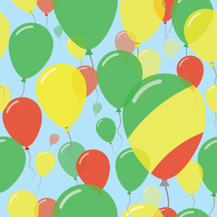 Congo National Day Flat Seamless Pattern. Flying Celebration Balloons in Colors of Congolese Flag. Happy Independence Day Background with Flags and Balloons.