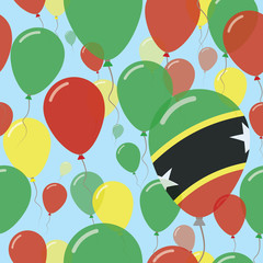 Saint Kitts And Nevis National Day Flat Seamless Pattern. Flying Celebration Balloons in Colors of Kittian and Nevisian Flag. Happy Independence Day Background with Flags and Balloons.