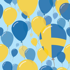 Sweden National Day Flat Seamless Pattern. Flying Celebration Balloons in Colors of Swedish Flag. Happy Independence Day Background with Flags and Balloons.