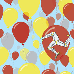 Isle of Man National Day Flat Seamless Pattern. Flying Celebration Balloons in Colors of Manx Flag. Happy Independence Day Background with Flags and Balloons.