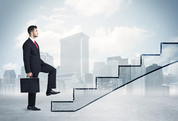 Business person in front of a staircase