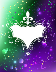 White banner with Mardi Gras