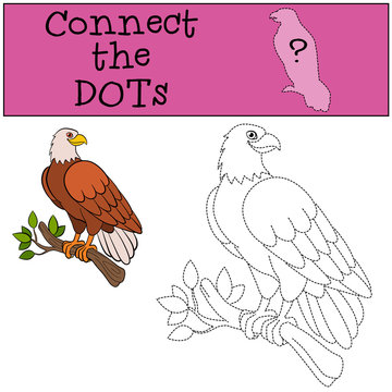 Educational games for kids: Connect the dots. Cute bald eagle smiles