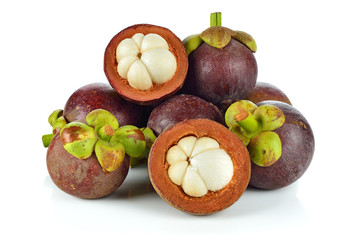 ripe mangosteen isolated on white background