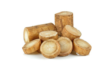 Sliced Burdock roots isolated on the white background