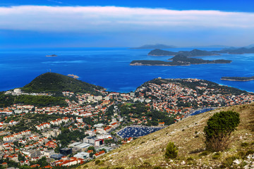 Fototapeta na wymiar Croatia. South Dalmatia. General view of Dubrovnik - Lapad peninsula and Elaphiti Island in background