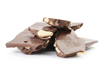 pieces of homemade chocolate with cashew nuts isolated