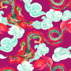Fototapeta na wymiar Chinese Dragon seamless pattern. Asian dragon illustration