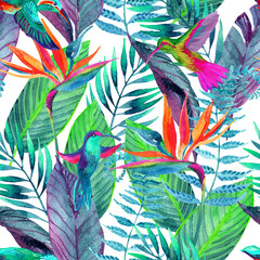 Obrazy  Wzór tropikalnych liści. Kwiatowy wzór tła.