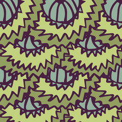 Vector vivid seamless abstract hand-drawn pattern with plants and flowers. Wave patterns seamlessly tiling. Hand drawn seamless wave background