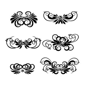 set of hand drawn black silhouette floral design elements