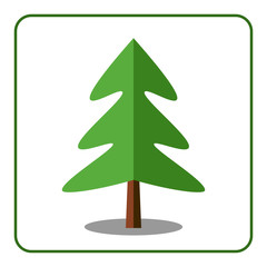 Spruce or fir tree icon. Flat design sign. Beautiful floral element isolated on white background. Green silhouette coniferous tree. Symbol of christmas, new year. Sprites for game. Vector illustration