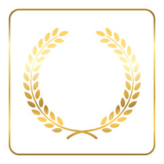 Gold laurel wreath. Symbol of victory and achievement. Design element for decoration of medal, award, coat of arms or anniversary logo. Golden leaf silhouette on white background. Vector illustration.