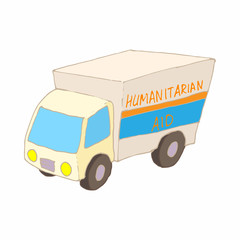 Fototapeta premium Humanitarian aid car icon, cartoon style