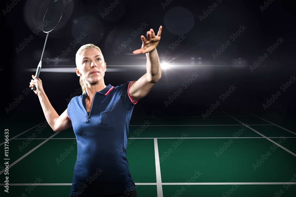 Poster composite image of badminton player playing