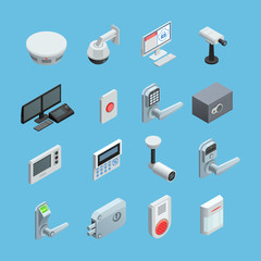 Home security Isometric Icons Set 