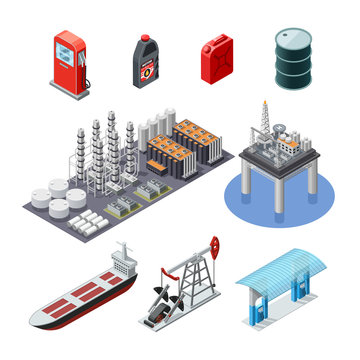 Oil Industry Isometric Icons Set 