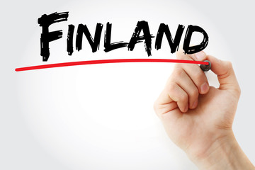 Hand writing Finland with marker, business concept background