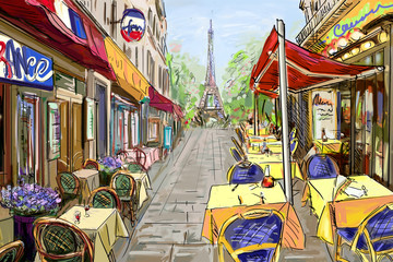 Fototapety  Ulica w Paryżu - koncepcja ilustracji