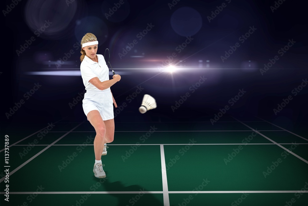 Poster composite image of badminton player playing
