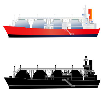 LNG tanker, side view, silhouette. Vector illustration, isolated on white.