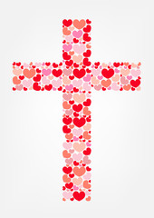 Cross of love; Christianity symbol with hearts shape. Illustration art work design.