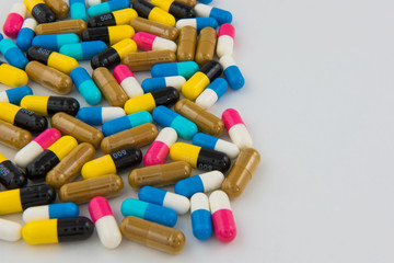 Colorful  Pills and capsules drug background