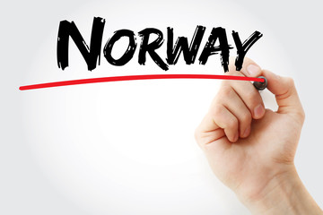 Hand writing Norway with marker, business concept background