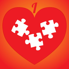 I love puzzle. Logo or icon in red heart